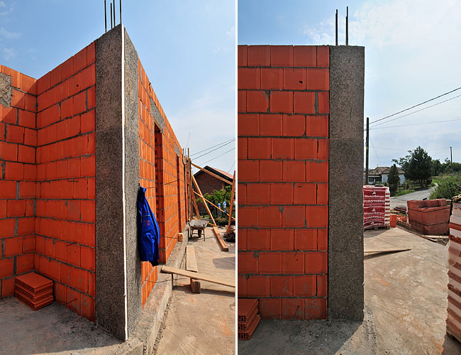 Izolacija vertikalnog betonskog stuba na uglu dva POROTHERM 38 zida