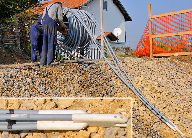 Preparing to fill the geothermal probe with water