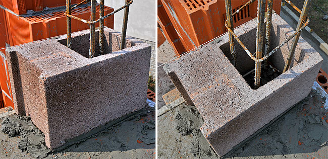 A prefabricated corner 25cm in place
