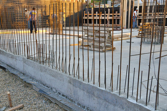 Reinforcement peeking out of the base slab