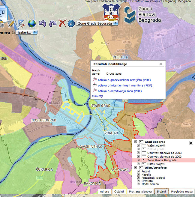Visualization of the construction zones in Belgrade
